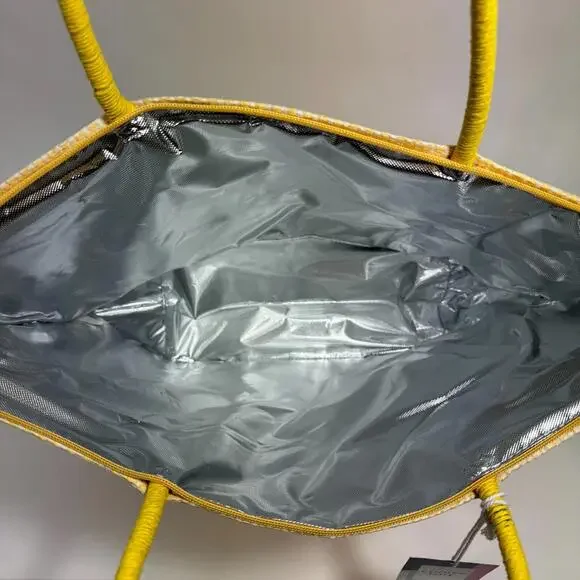 Yellow Ombré Zipper Top Insulated Cooler Tote Large Shoulder Bag Lunch Groceries - Picture 6 of 7